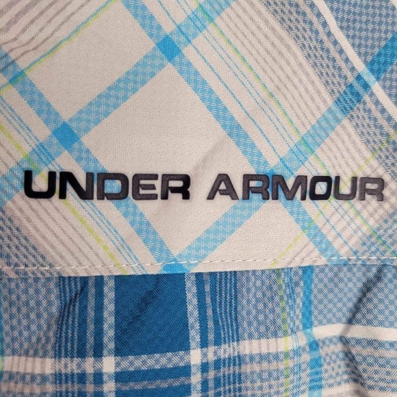 Under Armour UA Shirt SS Golf Hike Heat Gear Button Up Plaid Men’s Blue Size XL - Picture 8 of 14